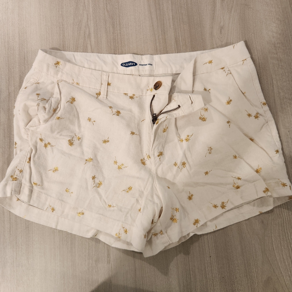Old Navy White High-Waist Shorts with Gold Palm Print